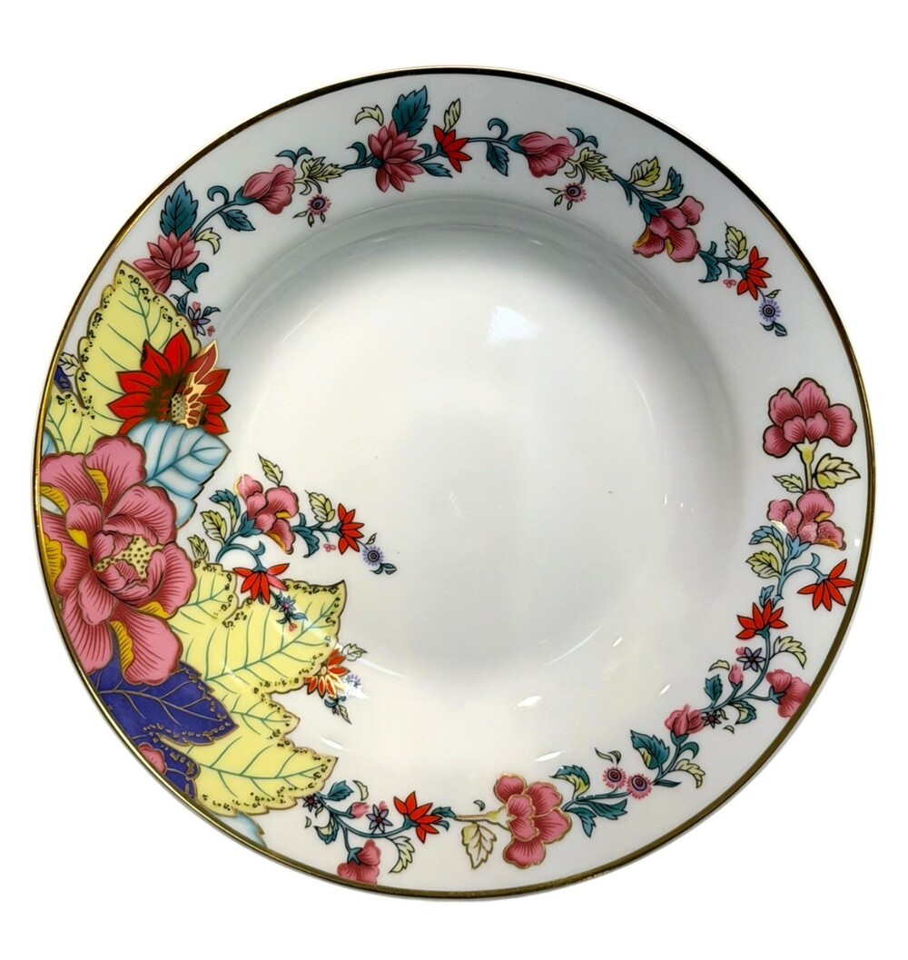 Imperial Leaf Tobacco Leaf 8" Rim Soup Bowl Floral Gold Trim China